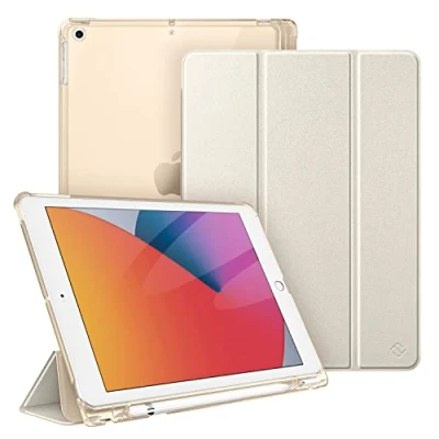 Abbildung von Fintie Hülle für iPad 9. Generation 2021/8. Gen 2020/7. 2019 10.2 Zoll mit Stifthalter, ultradünne leichte Schutzhülle transparenter Rückseite und Auto Schlaf/Wach Funktion, Champagner