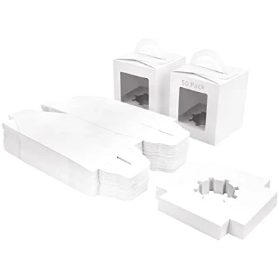 Abbildung von BELLE VOUS 50Stk Weiße Geschenkboxen Pappe Karton mit Sichtfenster und Griff für Gebäck 9,39 x 10,66cm Fenster Cupcake Geschenkbox Einweg Box Kekse, Kuchen, Dessert, Geschenk
