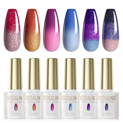 Abbildung von ROSALIND UV Nagellack Thermo 6 Farben Gellack Farbwechsel Gel Shellac Kit Mehrfarbig Ablösbarer Nagelgel Farbgel Nagel Chameleon Nail Polish Set