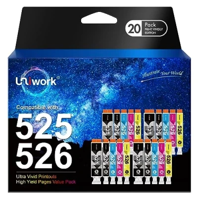 Abbildung von Uniwork PGI 525 CLI 526 Druckerpatronen Kompatibel für Canon Tintenpatrone, Multipack Patronen PIXMA MG5350 MG5150 MG5250 IP4850 IP4950 IX6550 MX885 MX715 MG6150 (20er Pack)