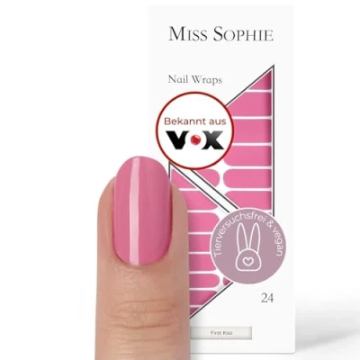 Abbildung von Miss Sophie Nagelfolie First Kiss Einfarbig, Pink, Nail Wraps 24 ultra dünne selbstklebende langanhaltende Nagelfolien