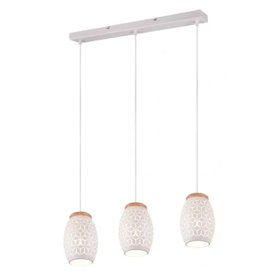 Abbildung von Reality Leuchten Pendelleuchte Bidar R31571031, Metall Weiß matt, Holz naturbelassen, exkl. 1x E27