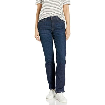 Abbildung von Amazon Essentials Damen Schmale Jeans mit geradem Schnitt und mittelhohem Bund, Dunkle Waschung, 38
