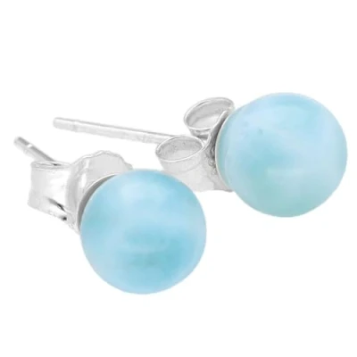 Abbildung von Larimar Ohrstecker Edelstein Ohrringe Kugel/Perle 6 mm Durchmesser 925er Silber