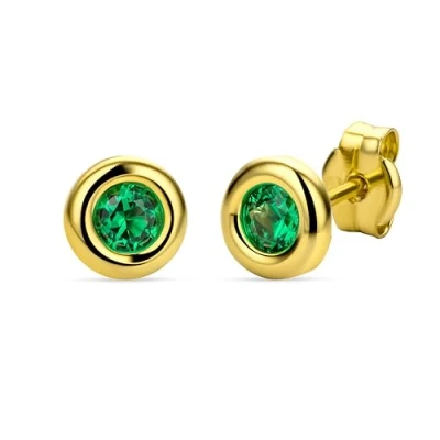 Abbildung von Orovi Ohrringe rund aus 9 Karat Gelbgold (375) mit kreiertem Smaragd (0.22 ct) Ohrstecker Gold Damen Solitaire Edelstein in edler Zargenfassung Allergenfrei &amp; handgemacht (5 x 5 mm)