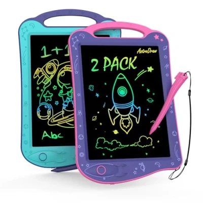 Abbildung von HOMESTEC 2 Stück Kinderspielzeug ab 3 4 5 6 Jahre, AstroDraw 8,5 Zoll Lernspielzeug Zeichenbrett Maltafel Zaubertafel, LCD Schreibtafel Kinder Geschenk Spielzeug für Mädchen Jungen