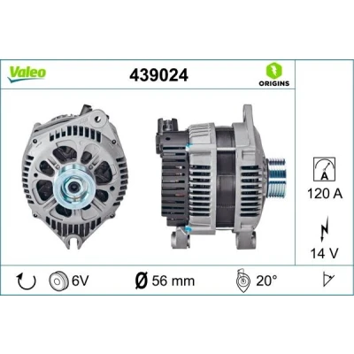 Abbildung von VALEO 439024 Lichtmaschine 14V 120A FIAT: Ducato II Minibus, Platform/Chassis, Van, PEUGEOT: 206 Hatchback, 306 Hatchback