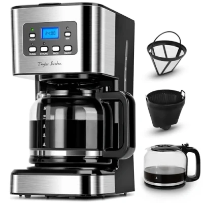 Abbildung von Taylor Swoden Darcy 950W Kaffeemaschine mit Timer ,1.5L Filterkaffeemaschine 12 Tassen, Abschaltautomatik, Tropf Stopp, Wiederverwendbarem Filter und Heizplatte, BPA frei, Schwarz