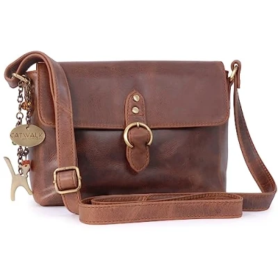 Abbildung von Catwalk Collection Handbags Damen Leder Umhängetasche Crossbody Bag/Handtasche Klein Verstellbarer Schultergurt FREYA Braun