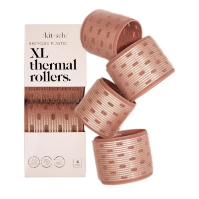 Abbildung von Kitsch XL Ceramic Thermal Hair Rollers for Short Velcro Curlers Long Large Roller Medium Self Grip 4pcs Terra