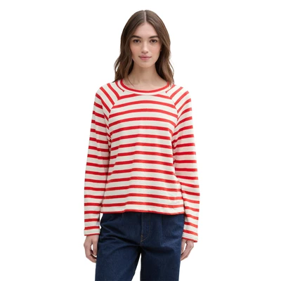 Abbildung von TOM Tailor Denim Structure Langarmshirt, Damen, Größe: Medium, White red stripe