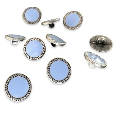 Abbildung von bezaubernde kleine silber mit blau Metall Knöpfe Ösenknöpfe 13mm (10 Stück)