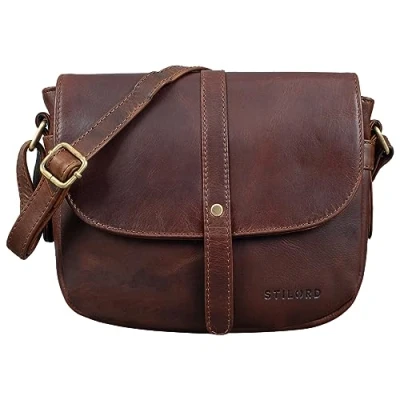 Abbildung von STILORD &#039;Kira&#039; Umhängetasche Frauen Leder Vintage kleine Handtasche zum Ausgehen klassische Abendtasche Partytasche Freizeittasche Echtleder, Farbe:florida braun