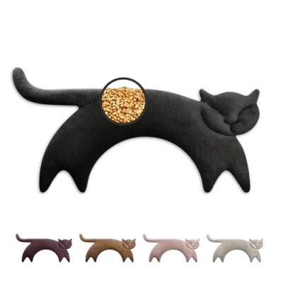 Abbildung von LESCHI Körnerkissen für Mikrowelle 47x23 cm, aus 100% Bio Baumwolle und Weizen, Katze Schwarz, Wärmekissen, Nackenwärmer ideal als Wärmespender bei Verspannungen an Nacken Schulter Hals Rücken