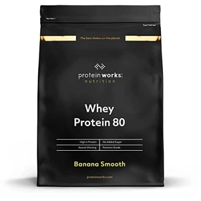 Abbildung von Protein Works Whey 80 (Konzentrat), Kalorienarmer Proteinshake, Shake, 33 Shakes, Banana Smooth, 1kg