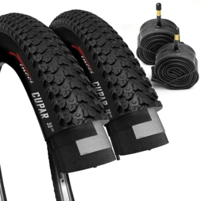 Abbildung von Fincci Set Paar Fahrradreifen 26 x 2,125 Zoll Fahrrad Mantel 57 559 Faltbar Reifen 30 TPI Cupar mit 2X Autoventil Schläuche für MTB, Mountain Hybrid 2er Pack
