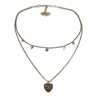 Abbildung von Alpenflüstern Metall Trachtenkette Trachtenherz und Herzchen Damen Trachtenschmuck Dirndlkette antik silber farben DHK276