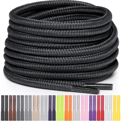 Abbildung von Miscly Schnürsenkel Rund Reißfest für Sportschuhe, Sneaker und Stiefel, Ø 4 mm (114 cm, Schwarz)