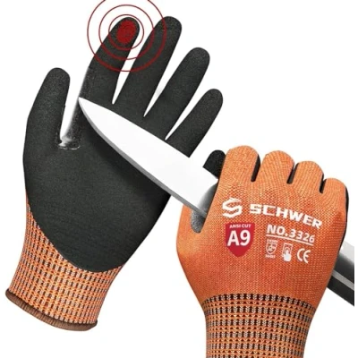 Abbildung von Schwer Schnittschutzhandschuhe LEVEL A9/F,erfüllt die höchsten US amerikanischen und europäischen Normen für extremer Schnittschutz,PFAS frei,langlebig,Rutschfest, haltbar, Touchscreen,orange, XL
