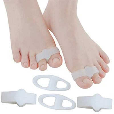 Abbildung von feifanshop 4 Stück Silikon Zehenspreizer bei Hallux Valgus Universalgröße, Ballenzeh Korrektor, Zehentrenner mit 2 Schlaufen, Gel Zehenkorrektor