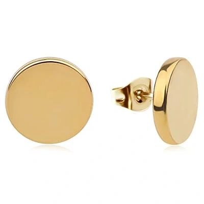 Abbildung von Ohrringe Gold rund für Damen Wasserfest I Goldene Knopf Ohrstecker mit Platte Minimalistische Edelstahl Kreis Stecker 18 Karat Vergoldung