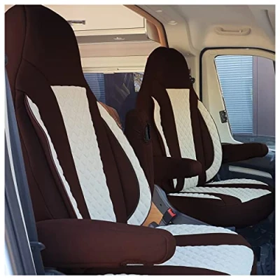 Abbildung von BREMER SITZBEZÜGE Maß Piloten Schonbezüge Sitzbezüge kompatibel mit Wohnmobil Ducato Weinsberg Adria Dethleffs Zubehör 2er Schonbezug Set inkl. Armlehnen Bezüge in Braun/Beige WPL411
