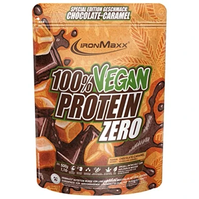 Abbildung von IronMaxx 100% Vegan Protein Zero Chocolate Caramel 500g zuckerfreies und proteinreiches Eiweißpulver aus 4 Komponenten veganes Proteinpulver ohne Aspartam