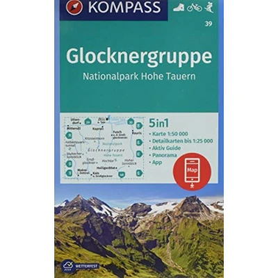 Abbildung von KOMPASS Wanderkarte Glocknergruppe, Nationalpark Hohe Tauern: 5in1 1:50000 mit Panorama, Aktiv Guide und Detailkarten inklusive Karte zur ... Skitouren. (KOMPASS Wanderkarten, Band 39)