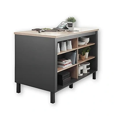 Abbildung von BILBERRY Moderne Kücheninsel mit Arbeitsplatte freistehend in Eiche Sonoma Optik, Anthrazit Geräumiger Küchenschrank 140 x 90 75 cm (B/H/T)