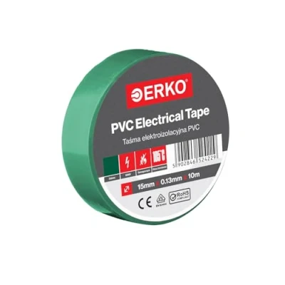 Abbildung von ERKO Isolierband Grün PVC 15mm x 10m Elektrische Leitungen Reparatur, Hochflexibel mit starker Klebekraft, Chemiebeständig, Polyvinyl Chlorid, Klebeband Universal