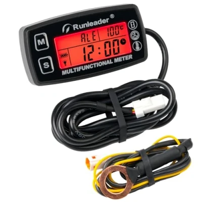 Abbildung von Runleader Digitaler Motortemperaturmesser, Wartungsstunden, Drehzahlmesser mit Hintergrundbeleuchtung für Rasenmähergenerator, Motorrad, Grubenfahrrad, ATV Außenbordmotor usw.