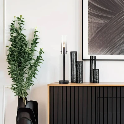 Abbildung von Brilliant Tischleuchte »Glasini«, 1 flammig, Leuchtmittel E14 ohne Leuchtmittel, 50 x 12 cm, E14, Metall/Rauchglas, matt schwarz