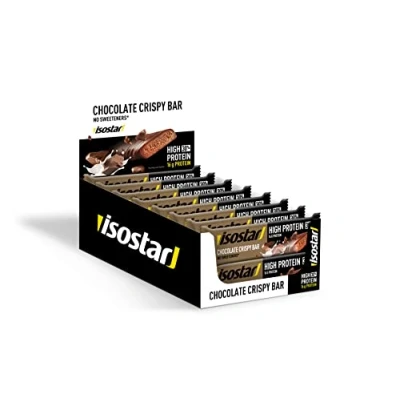 Abbildung von Isostar High Protein 30 Riegel (16x55g), Leckere Proteinriegel Chocolate Crisps Geschmack, Eiweißriegel mit hohem Proteingehalt für messbare Ergebnisse