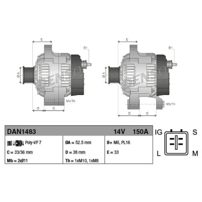 Abbildung von DENSO DAN1483 Lichtmaschine 14V 150A