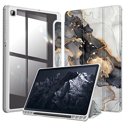 Abbildung von Fintie Hybrid Hülle für Samsung Galaxy Tab S6 Lite 10,4 Zoll 2024/2022/2020 Tablet Stoßfeste Schutzhülle mit Transparent Hartschale und Stifthalter, Trüber Marmor