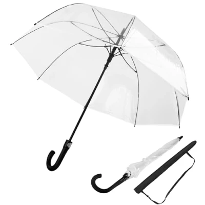 Abbildung von Sternenfunke Glockenschirm transparent groß XL Ø112 cm durchsichtiger Regenschirm Hochzeit Brautpaar durchsichtig incl. Tragetasche Rand weiß