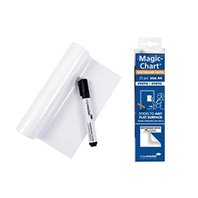 Abbildung von Legamaster Magic Chart Whiteboard Notes statisch selbsthaftend weiß abwischbar und wiederbeschreibbar inkl. 1 Boardmarker 25 DIN A4 Blätter