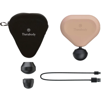Abbildung von Theragun Mini 2.0 Elektrische Handmassagepistole Kompakte Tiefengewebebehandlung für unterwegs Tragbares perkussives Massagegerät mit QuietForce Technology + 3 Schaumstoffaufsätze Desert Rose