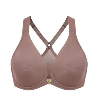 Abbildung von DELIMIRA Damen Vorderverschluss Racerback BH Grosse Grössen Bügel BHS Tiefer Ausschnitt Ungefüttert Vollschalen Braun Lila 85D