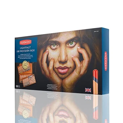 Abbildung von Derwent Lightfast Buntstifte, 100 Stück in Holz Geschenkbox, 4 mm Runder Kern Premium Stärke, Cremige Textur, Ideal für Kunst, Zeichnen &amp; Malen, Professionelle Qualität, 2305693