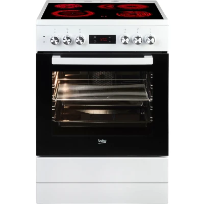 Abbildung von Beko FSM67320GWS Freistehender Elektroherd, 72l Nutzvolumen, 8 Heizarten, 5 Einschubebenen, Glaskeramik Kochfeld, 4 Kochzonen, Elektronikuhr, Energieeffizienzklasse A, leichte Reinigung, Weiß