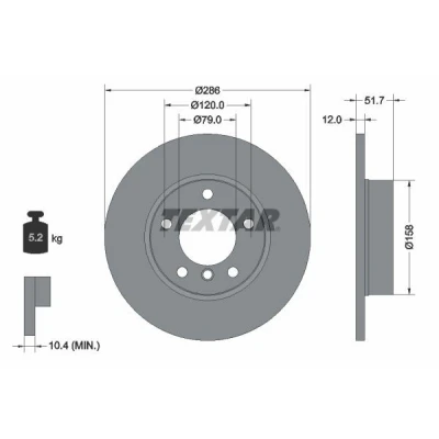 Abbildung von TEXTAR PRO 92055503 Bremsscheibe 286 12 05/06 120 voll beschichtet ohne Radbefestigungsbolzen, Radnabe BMW: 3 Saloon, Coupe, Compact