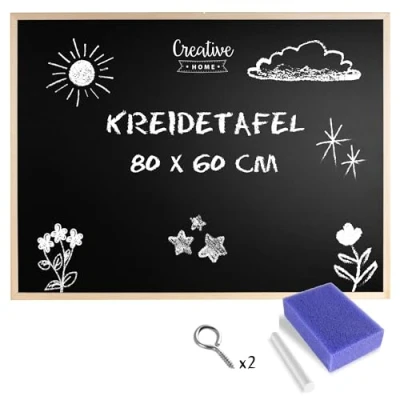 Abbildung von Creative Home 80 x 60 cm Kreidetafel Große Schwarz Blackboard Tafel Hergestellt in der EU Schiefertafel Wandtafel Kinder Pinnwand Memoboard Holzrahmen Schreibtafel für Büro, Schule, Zuhause