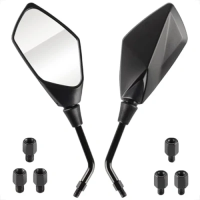 Abbildung von Evermotor Universal Motorrad Rückspiegel Spiegel Set E4 E Geprüft 2x M10 Rechtsgewinde, M8 Rechtsgewinde + 1x Linksgewinde, für Quad Roller ATV Moped