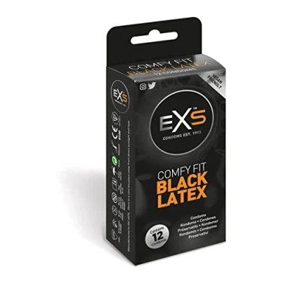 Abbildung von EXS Black Latex 12 schwarze Kondome aus anatomische Form für mehr Komfort schwarzes
