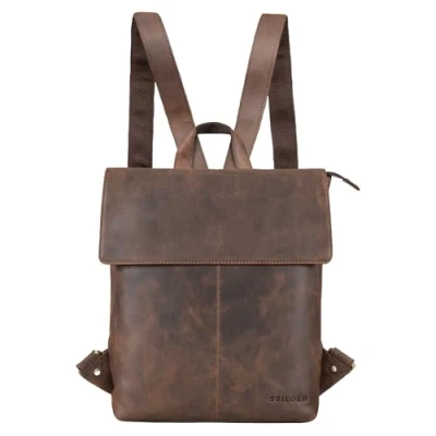 Abbildung von STILORD &#039;Charlie&#039; Vintage Lederrucksack braun Mittelgroßer Daypack für Damen Herren 13,3 Zoll Laptop Rucksack aus Echtem Leder, Farbe:zamora