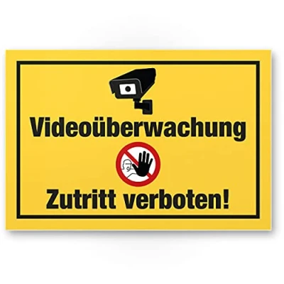 Abbildung von Komma Security Videoüberwachung Zutritt Verboten Schild Achtung Vorsicht Hinweis Hinweisschild Videoüberwacht Warnhinweis