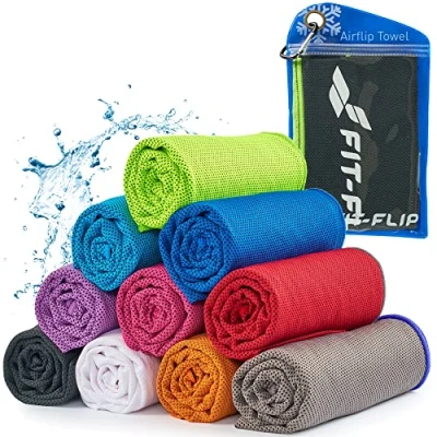 Abbildung von Fit Flip Kühltuch Airflip Towel das kühlende Sporthandtuch als Cooling und mikrofaser Ice Kühlhandtuch für Fitness Sport (schwarz neon grüner Rand, 100x30cm)