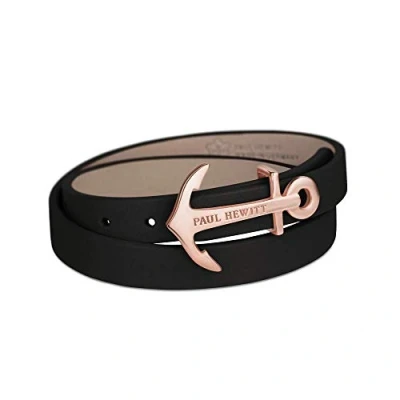 Abbildung von PAUL HEWITT Damen Wickelarmband North Bound aus Leder in Schwarz und Anker Edelstahl Roségold Armband Länge 42,5 cm