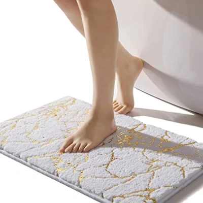 Abbildung von QJHOMO Badematte rutschfest waschbar Badvorleger, Weiss Badezimmerteppich, Gold dekorativer Teppich Luxus Bad Accessoires, weich Mikrofaser saugstark Badteppich für Badezimmer Badewanne, 40x60 cm